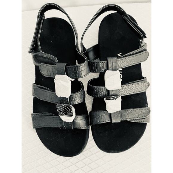 Vionic Amber adjustable sandal black flat strappy orthotic women's size 7 wide - Picture 2 of 6